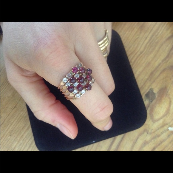 antique victorian 14k rose gold garnet and paste stones size 8 - Picture 3 of 5